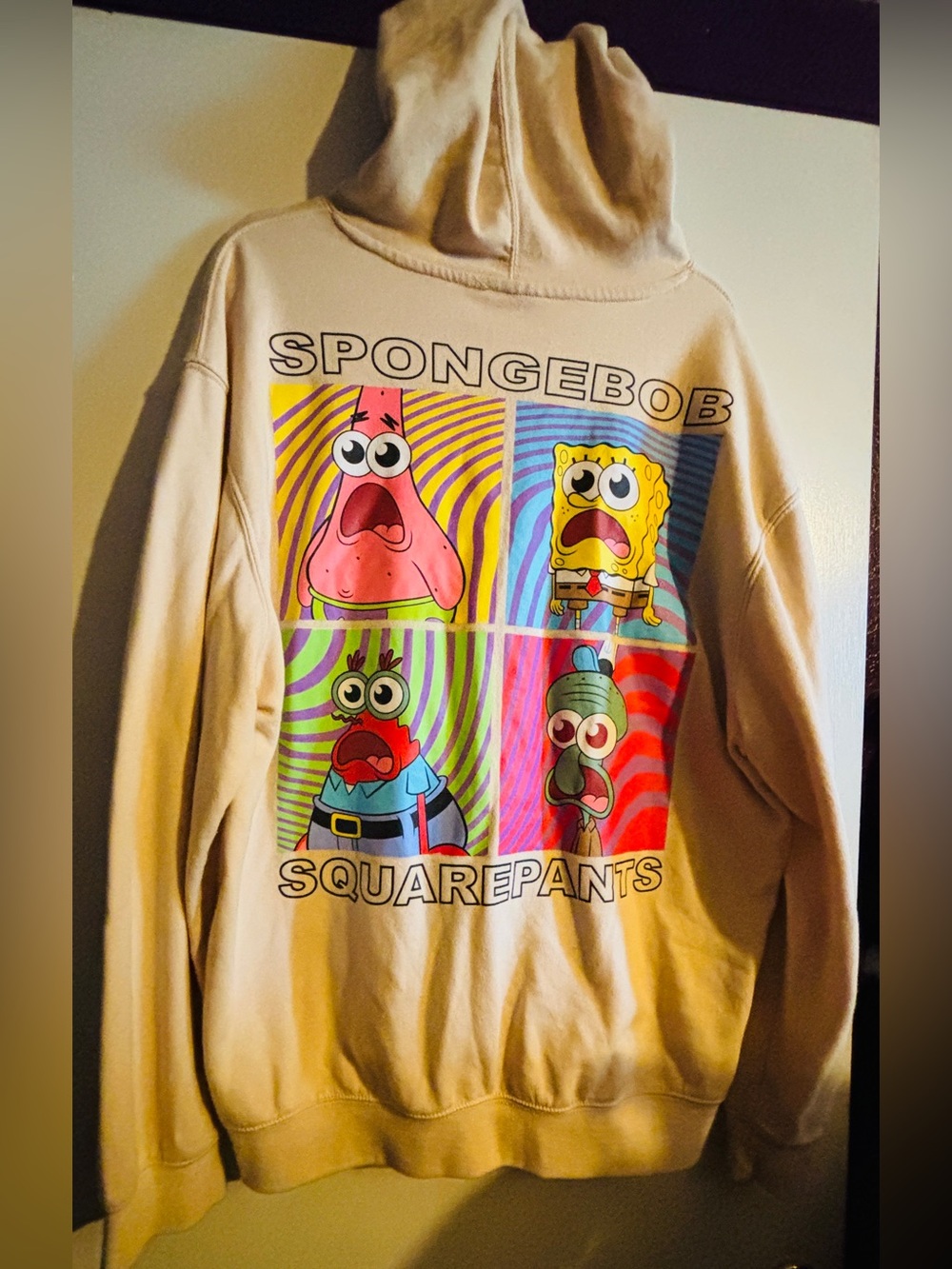 SpongeBob SquarePants Beige Graphic Hoodie Character Pop Art Sweatshirt sizeXL
